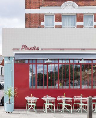 Exterior of Piraña restaurant, London, UK