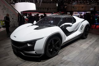 A Tamo Racemo Sports Coupe by Indian carmaker Tata motors' sub-brand Tamo is seen at the Indian carmaker's stand during the first press day of the Geneva International Motor Show on March 7,