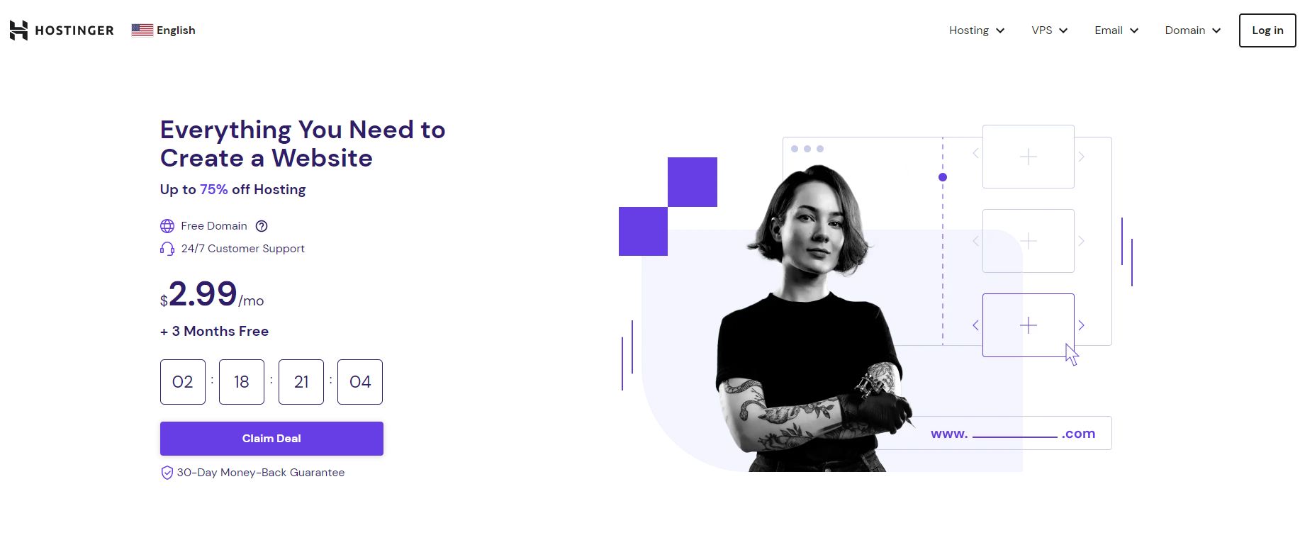 Homepage of Hostinger's web hosting website