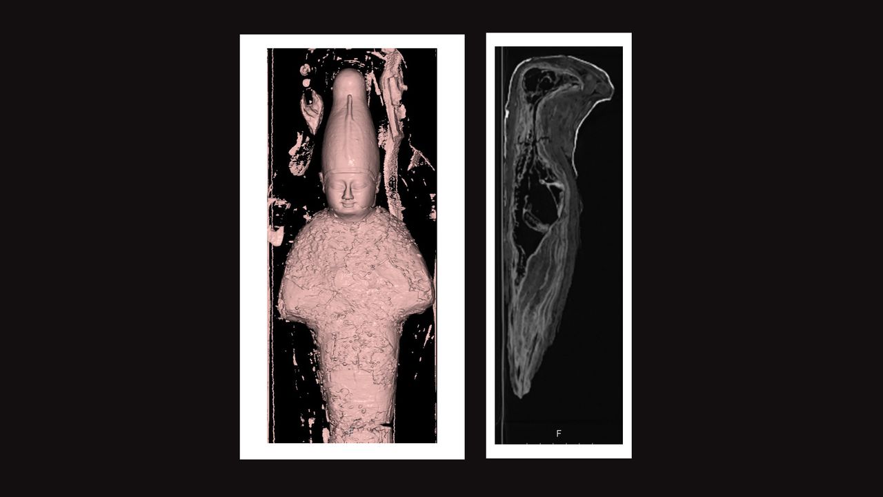 CT scans of Osiris (left) and Horus (right).