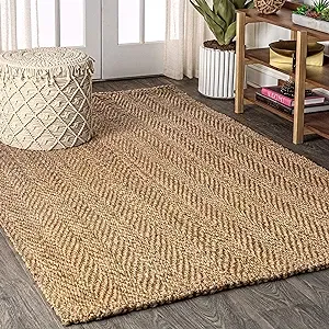 JONATHAN Y, Jonathan Y Nfr101a-5 Espina Hand Woven Herringbone Chunky Jute Indoor Area Rug Bohemian Farmhouse Easy Cleaning Bedroom Kitchen Living Room Non Shedding, 5 X 8, Natural Color