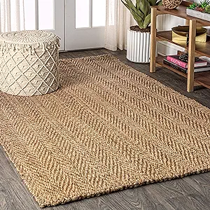 JONATHAN Y, Jonathan Y Nfr101a-5 Espina Hand Woven Herringbone Chunky Jute Indoor Area Rug Bohemian Farmhouse Easy Cleaning Bedroom Kitchen Living Room Non Shedding, 5 X 8, Natural Color