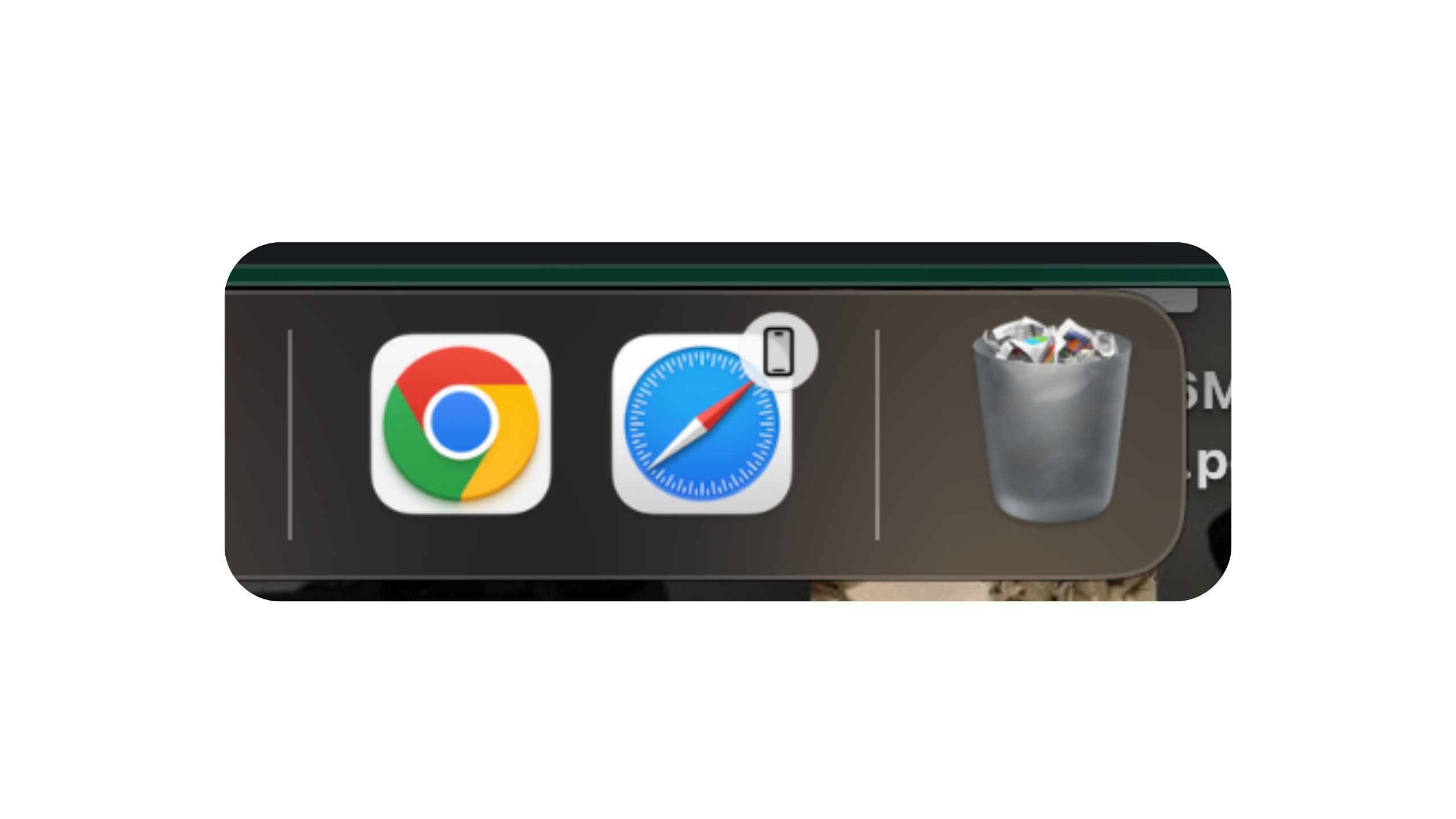 macOS showing Safari icon in the dock with the gray Handoff badge