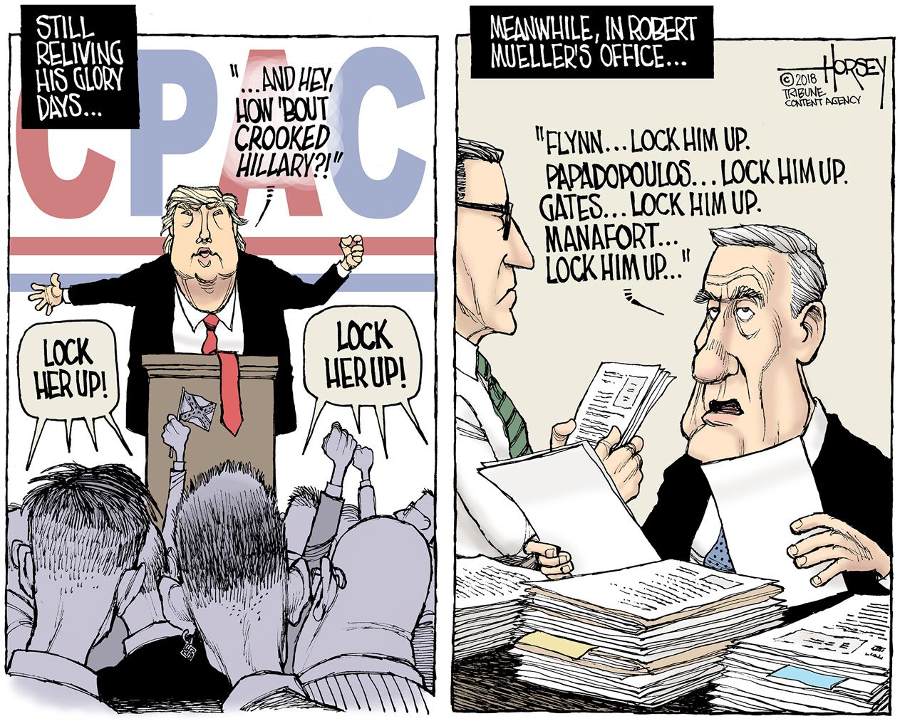 Political cartoon U.S. Trump Russia investigation Mueller