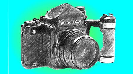 Line drawing of Pentax 6x7 camera