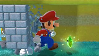 Mario breaking through blocks to get a Star.