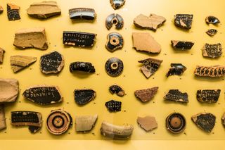 Ostraka (also spelled ostraca) fragments from fifth century B.C. Athens.