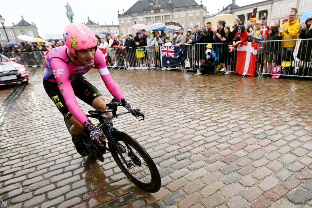 COPENHAGEN DENMARK JULY 01 Ruben Guerreiro of Portugal and Team EF Education Easypost sprints during the 109th Tour de France 2022 Stage 1 a 132km individual time trial stage from Copenhagen to Copenhagen ITT TDF2022 WorldTour on July 01 2022 in Copenhagen Denmark Photo by Stuart FranklinGetty Images