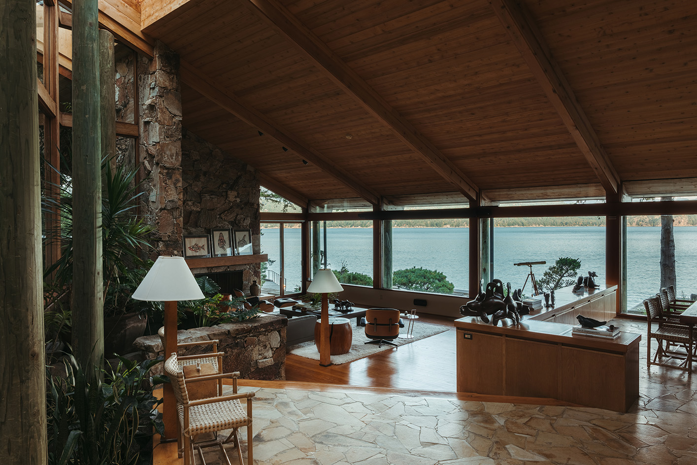 The Morse House, a modernist house in vancounver, set on a forested hill looking out towards the water