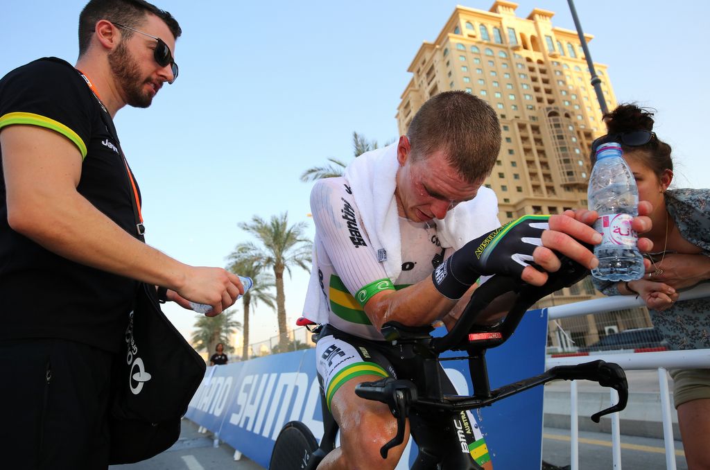 Rohan Dennis (Australia) gets his breath back after the time trial