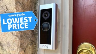 The Ring Video Doorbell Pro 2 on a doorway with a deals tag