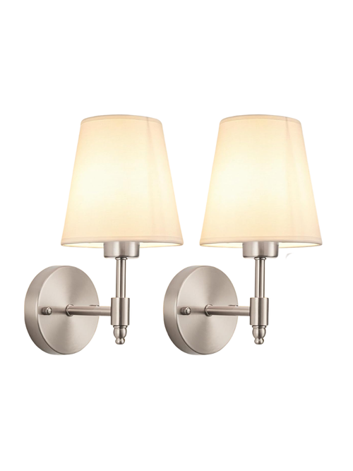 Nickel Battery-Operated Peel and Stick Wall Sconces, Set of 2