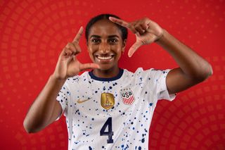 Naomi Girma of USA poses for a portrait during the official FIFA Women's World Cup Australia & New Zealand 2023 portrait session at on July 17, 2023 in Auckland, New Zealand.