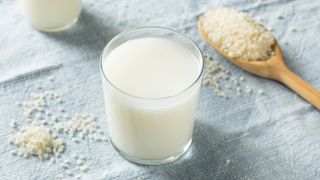image shows a glass of rice milk
