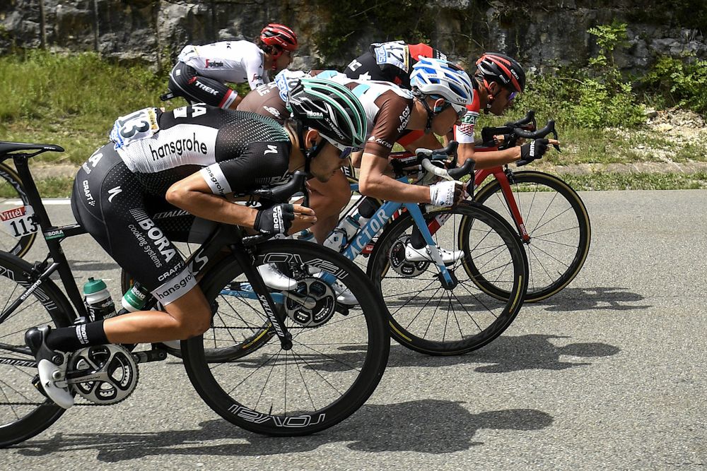 Breakaway riders descend during stage 8