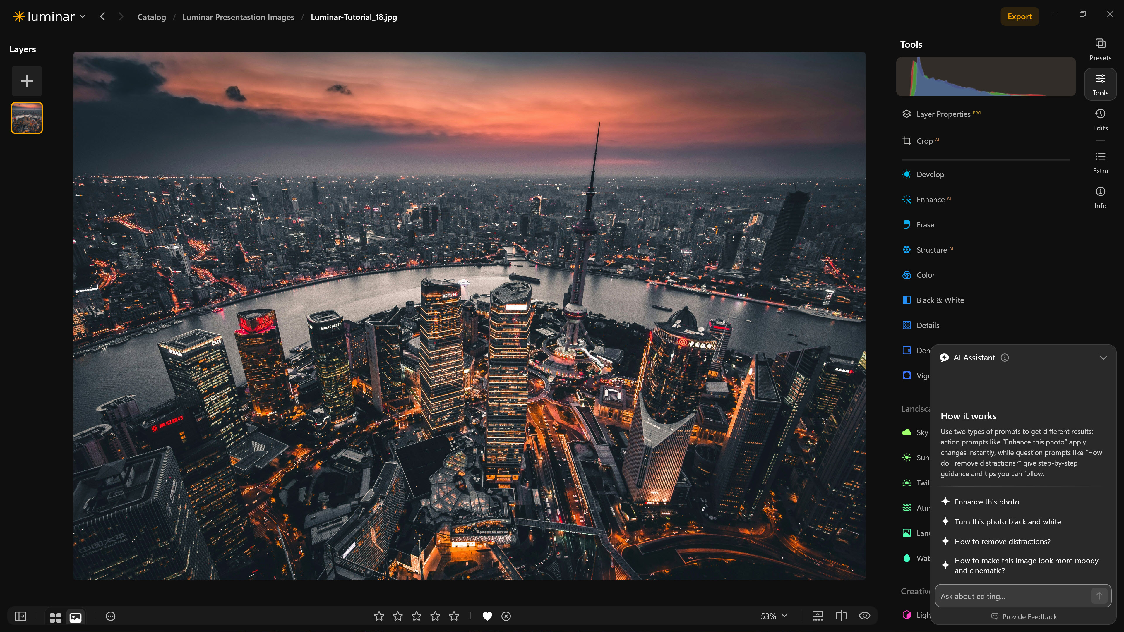Screenshot from Luminar