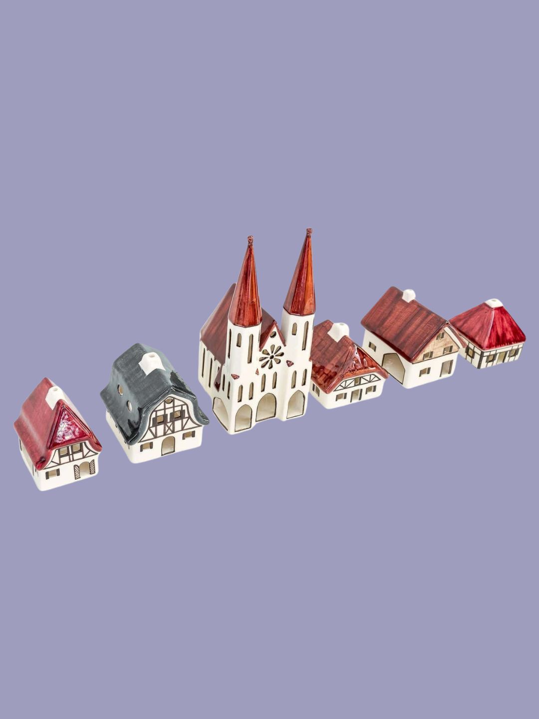 Kica Jugendstil, Christmas Ceramic Houses for Candle Light Deco in Shape of a Village Around 1970