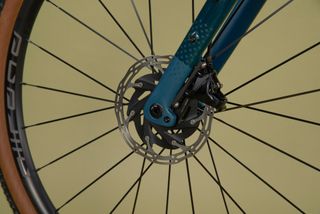 Image shows detail of SRAM disc brake on Ribble Gravel 725 bike