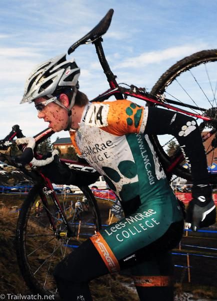 Eric Thompson (Lees-Mcrae College) battled with Zach McDondald for the lead until a broken rear derailleur knocked him out of contention for the win.