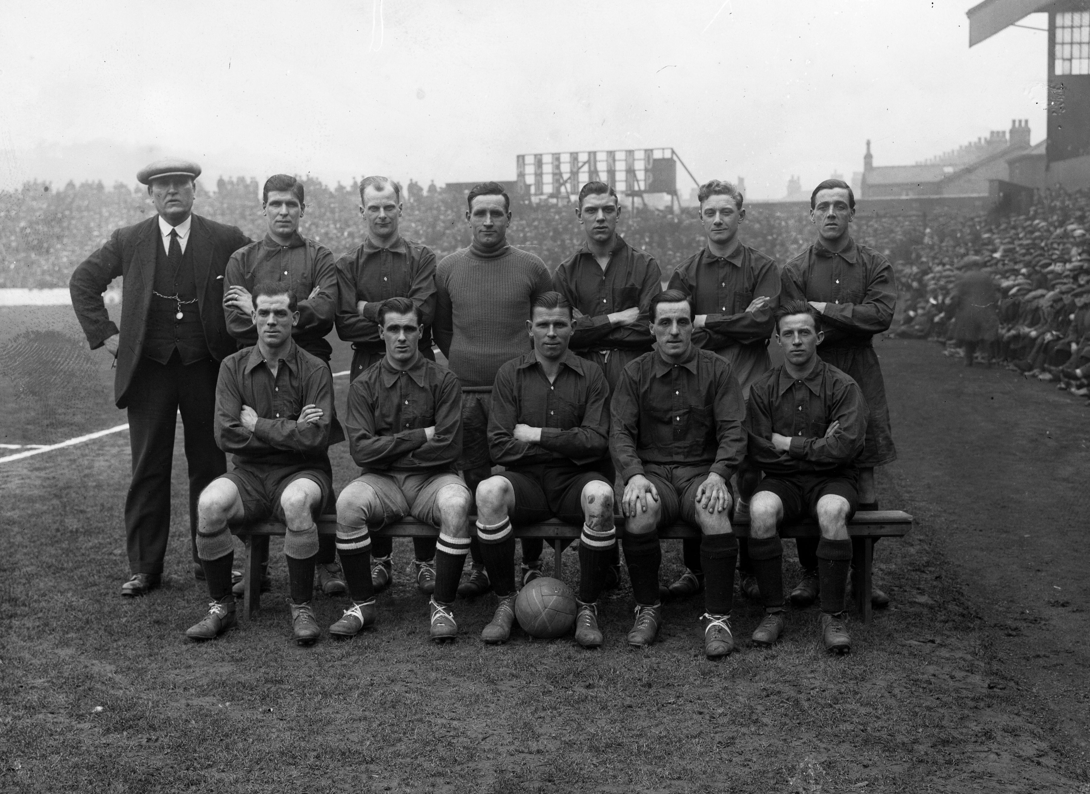 Harry Chambers (second from right, bottom row) pictured in a North England XI in February 1921.