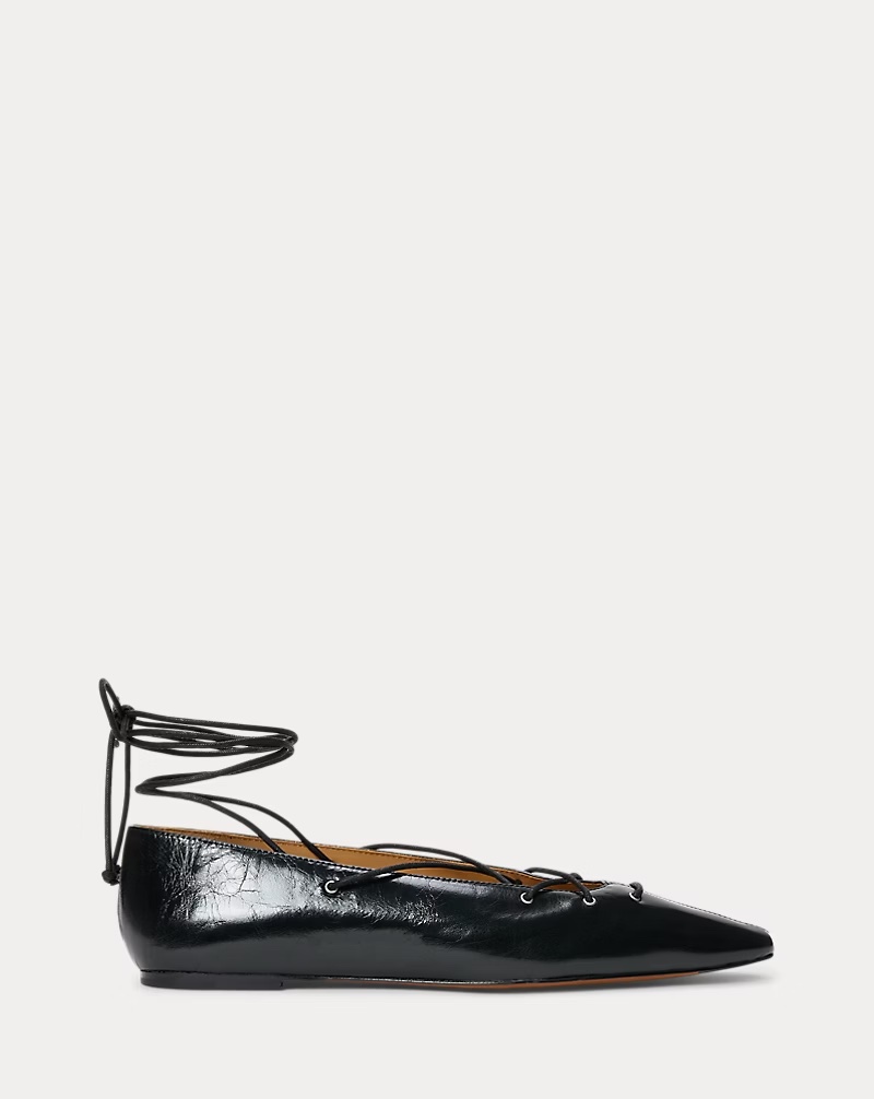 Ralph Lauren, Leather Lace-Up Pointed Ballet Flat