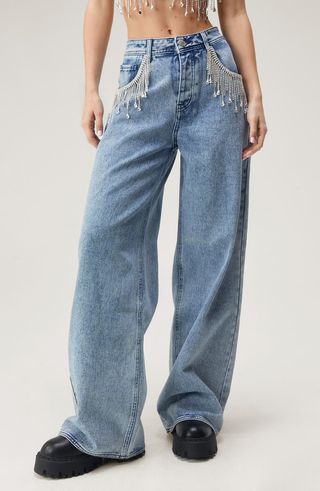 Embellished Fringe Wide Leg Jeans