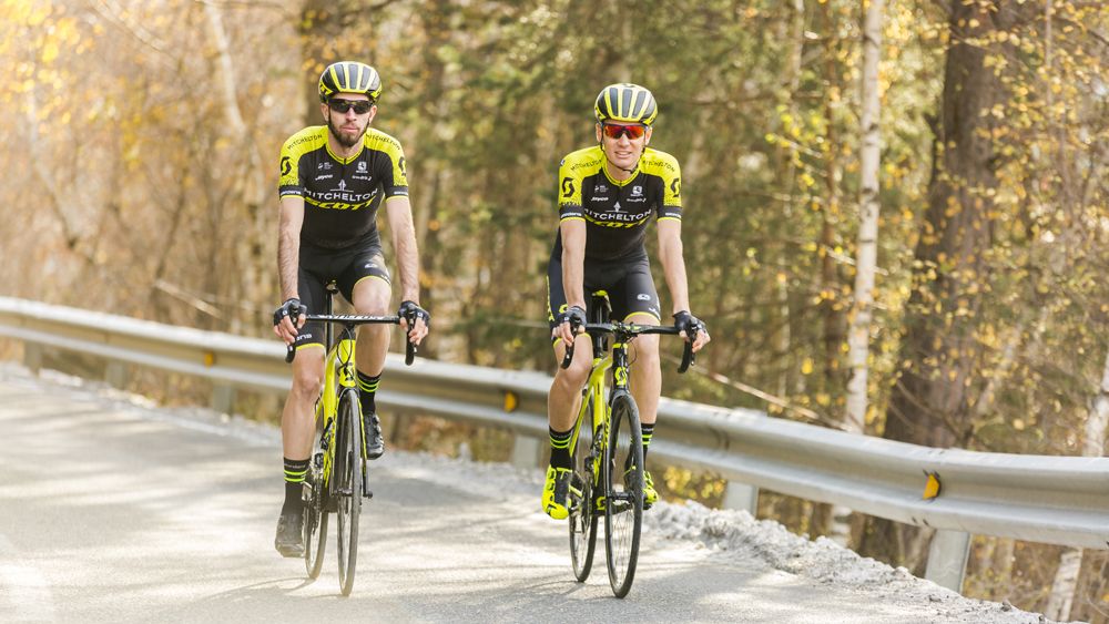 Damien Howson and Jack Haig out for a first ride in the new kit