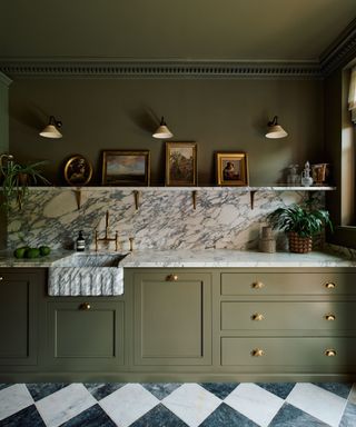 Green color drenched kitchen