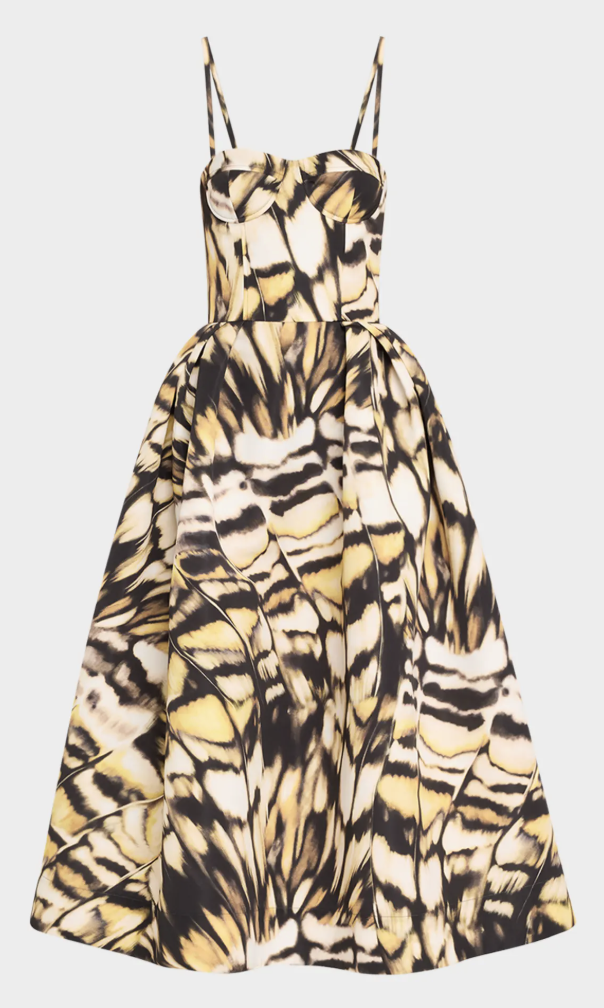 Oscar de la Renta, Butterfly Faille Bustier Tea-Length Dress