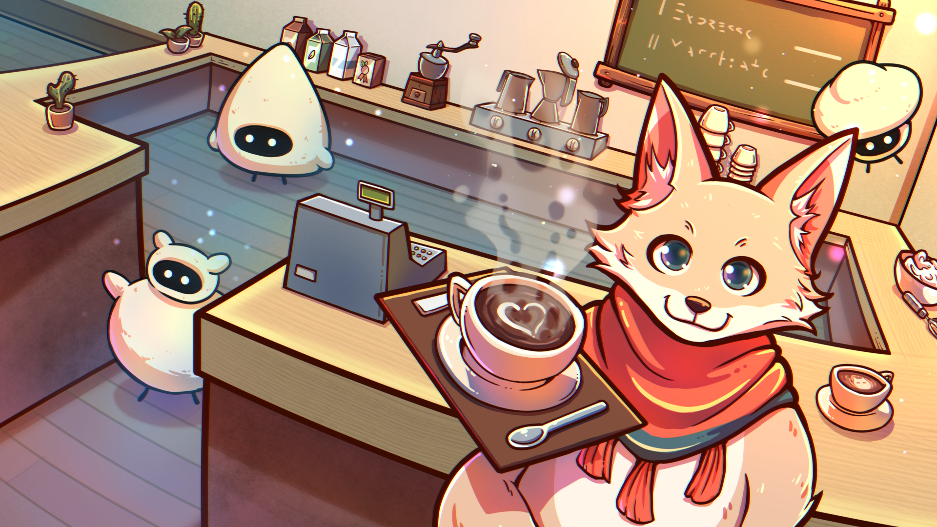 Anthropomorphic Fox serving a latte