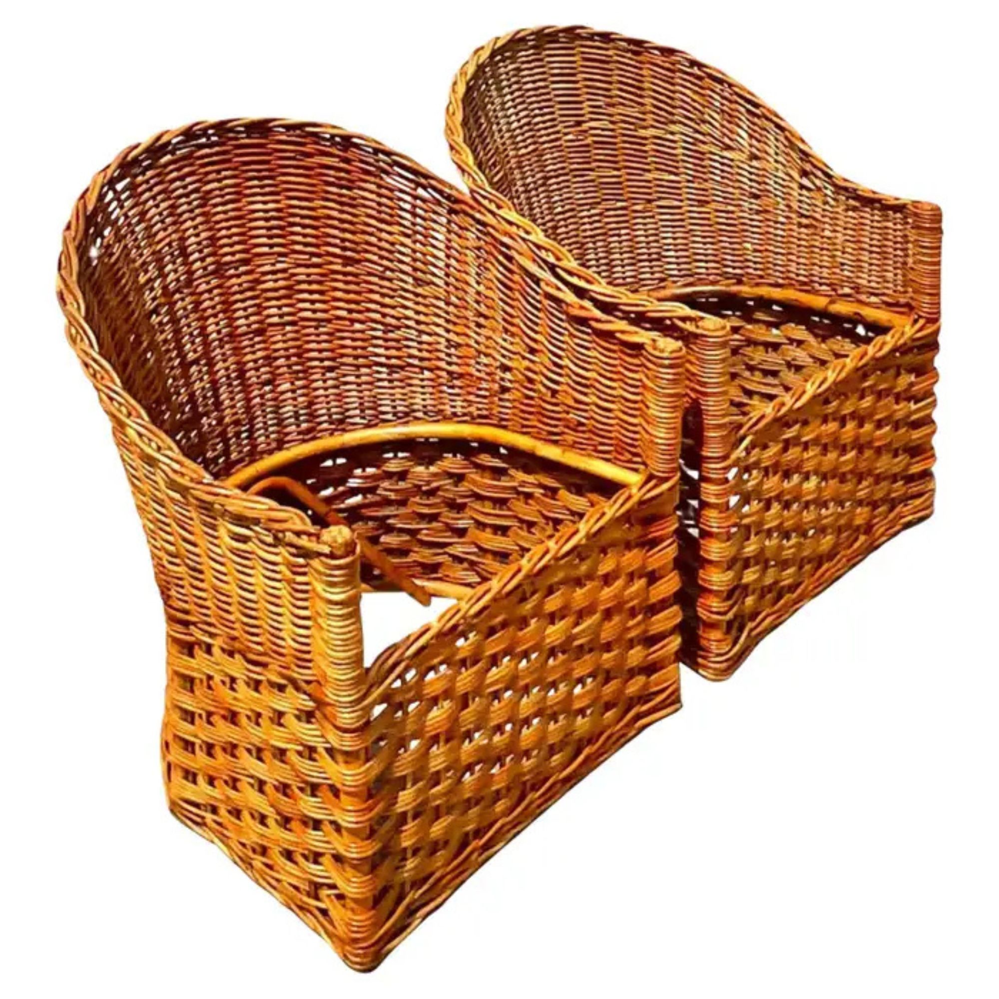 Vintage Coastal Italian Wicker Works Tub Chairs - a Pair