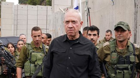 Israeli defence minister Yoav Gallant visits the 91st Division's base in northern Israel