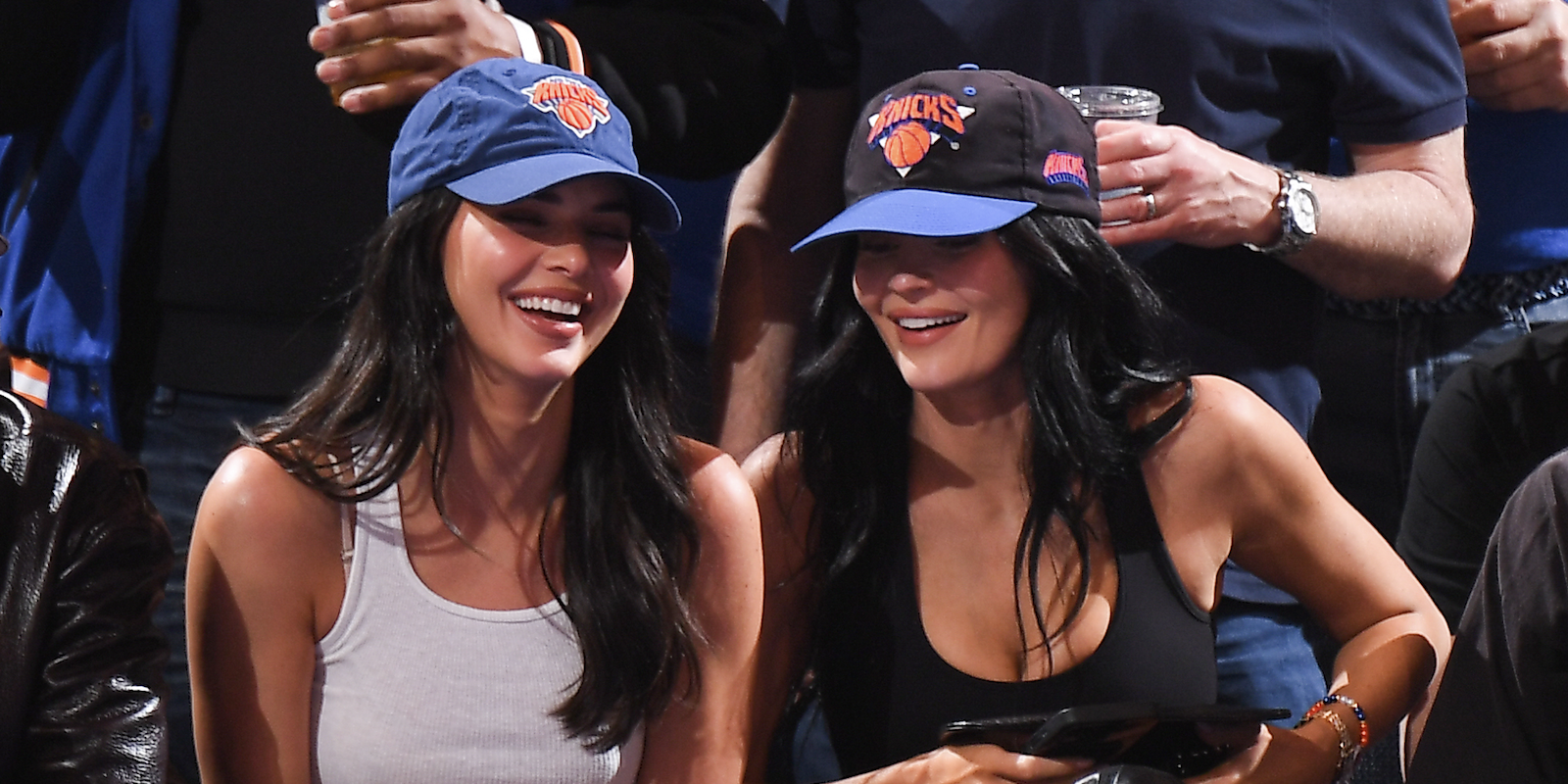 Kendall Jenner, Kylie Jenner and Timothée Chalamet attends a game between the Boston Celtics and New York Knicks