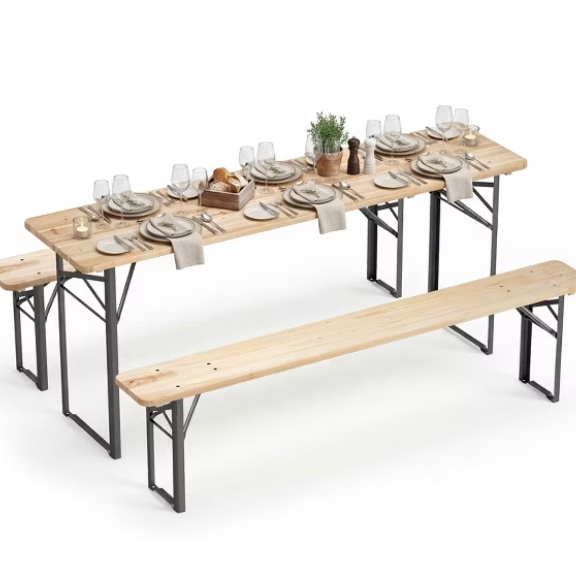 Costway 70" 3-Piece Folding Picnic Table with Benches for 6,Fir Wood&amp;amp;Metal Frame for Patio