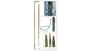 Drinking tubes and tip strainers: 1) depiction of shared drinking from the Royal Cemetery at Ur; 2–3) from Ur; 4) from Tell Asmar; 5) from Chagar Bazar.