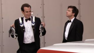 Gob Bluth (Will Arnett) wears a jet pack next to Michael (Jason Bateman) on Arrested Development.