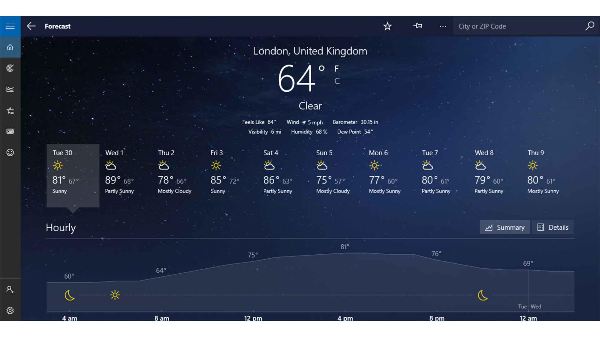 MSN Weather on Windows