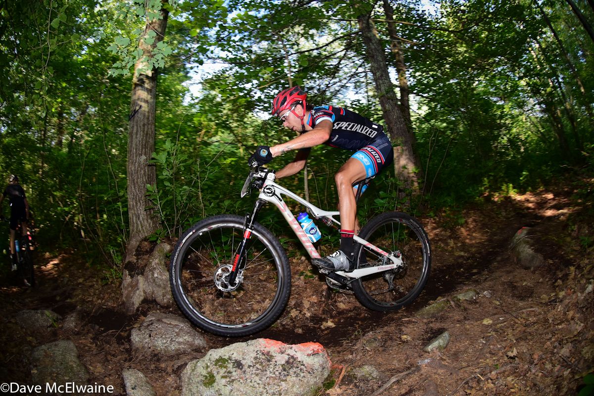 Cole Oberman (Rare Disease Cycling) descending through a rock garden