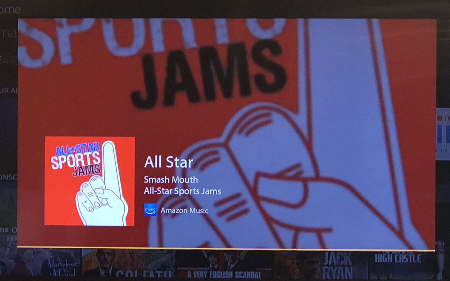 The Fire TV Stick interface playing Smash Mouth's All Star