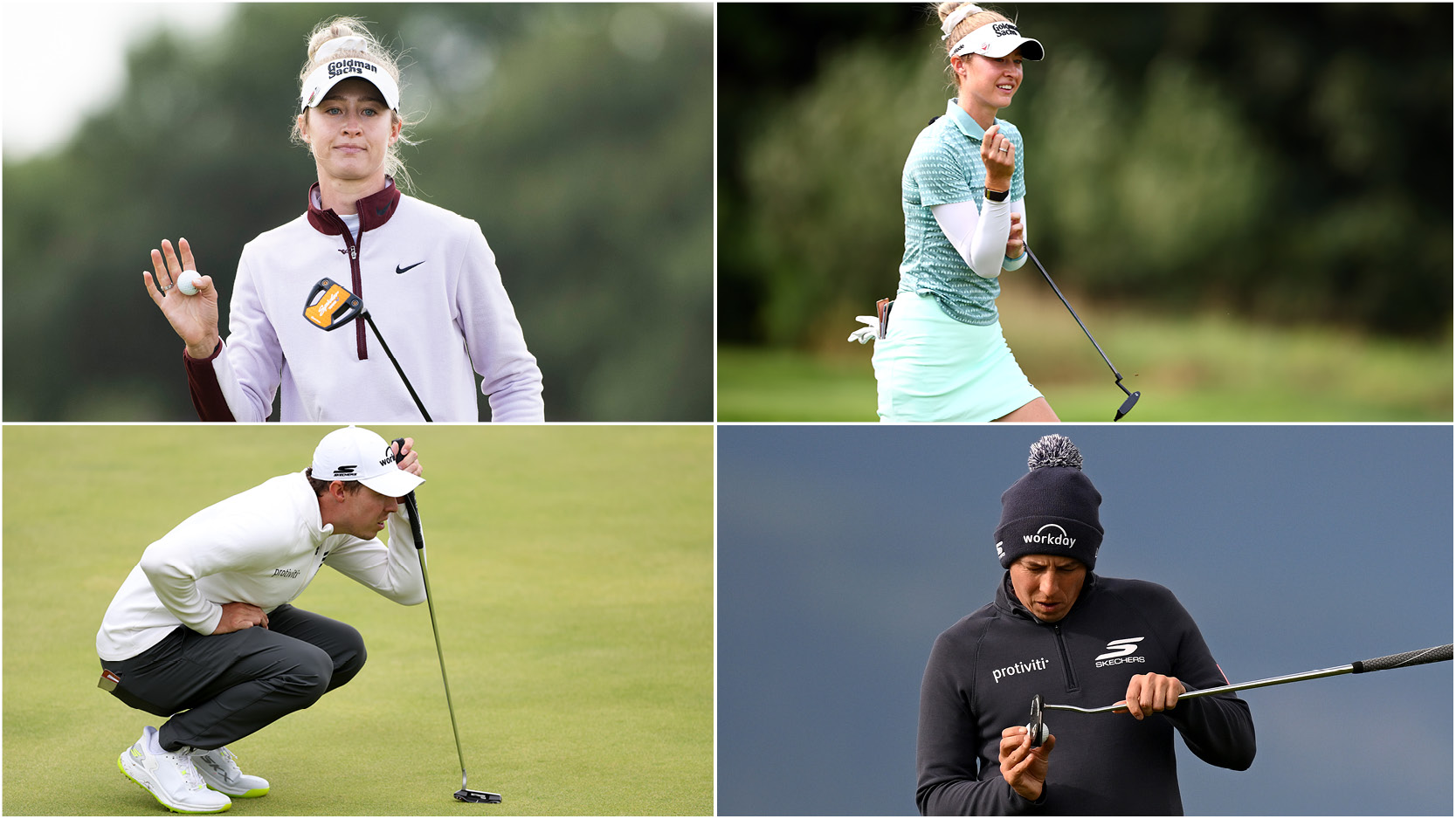 Nelly Korda waves to the crowd, Matt Fitzpatrick looks at his putter