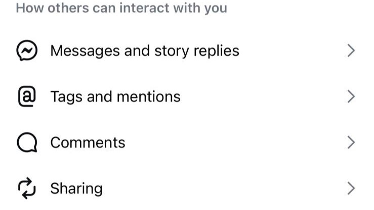 Instagram settings showing a 'Messages and Story Replies' option