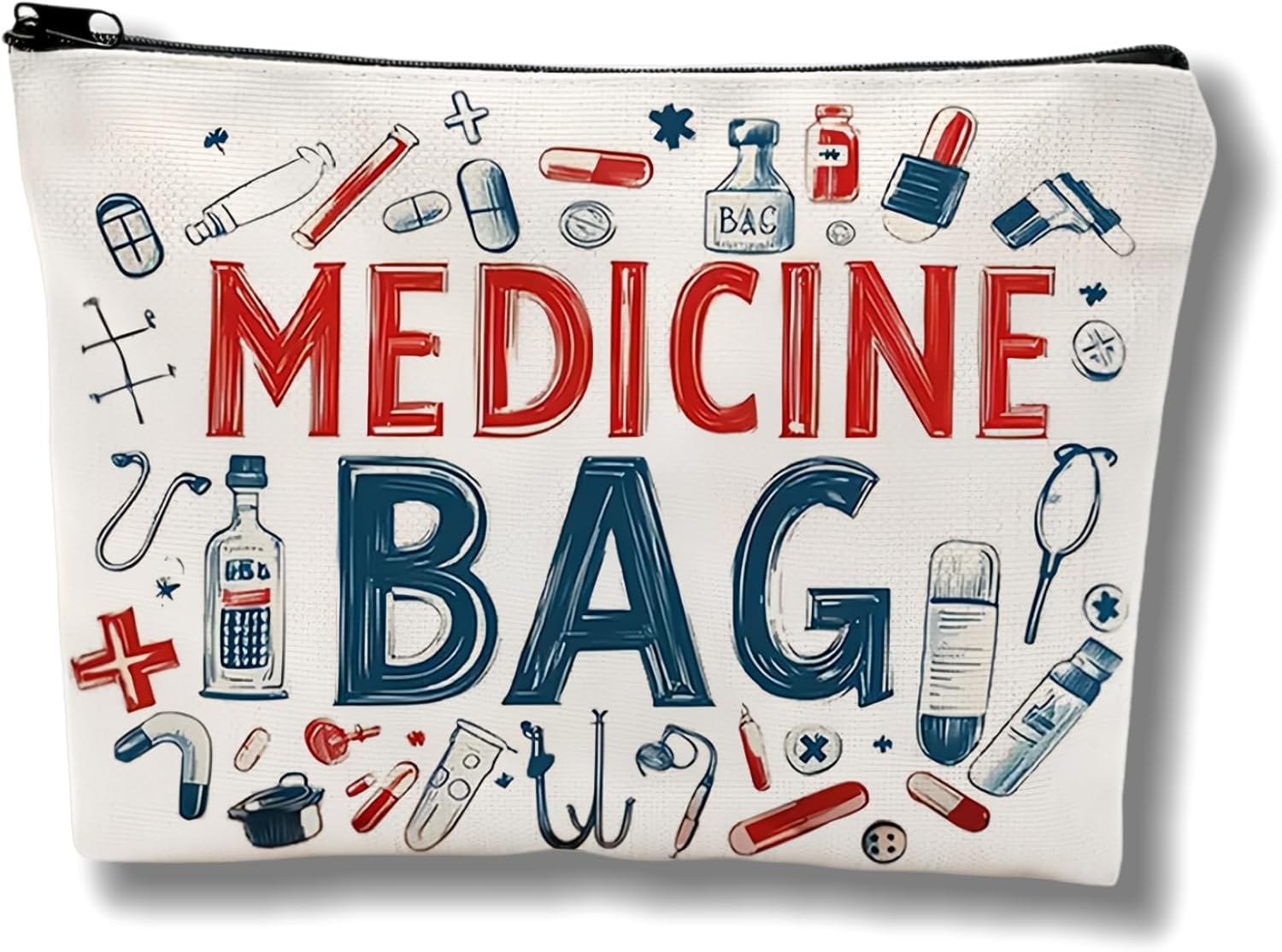 Medication Travel Bag With Zipper, Portable Organiser Pouch, Cosmetic &amp;amp; Makeup Toiletry Bag for Women, Travel Pouches,girls, Storage Case for Medicines, First Aid Kit, Make Up, Pencils