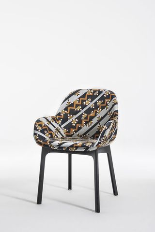 Designer chair upholstered in du Pasquier's Memphis 'Cameroon'