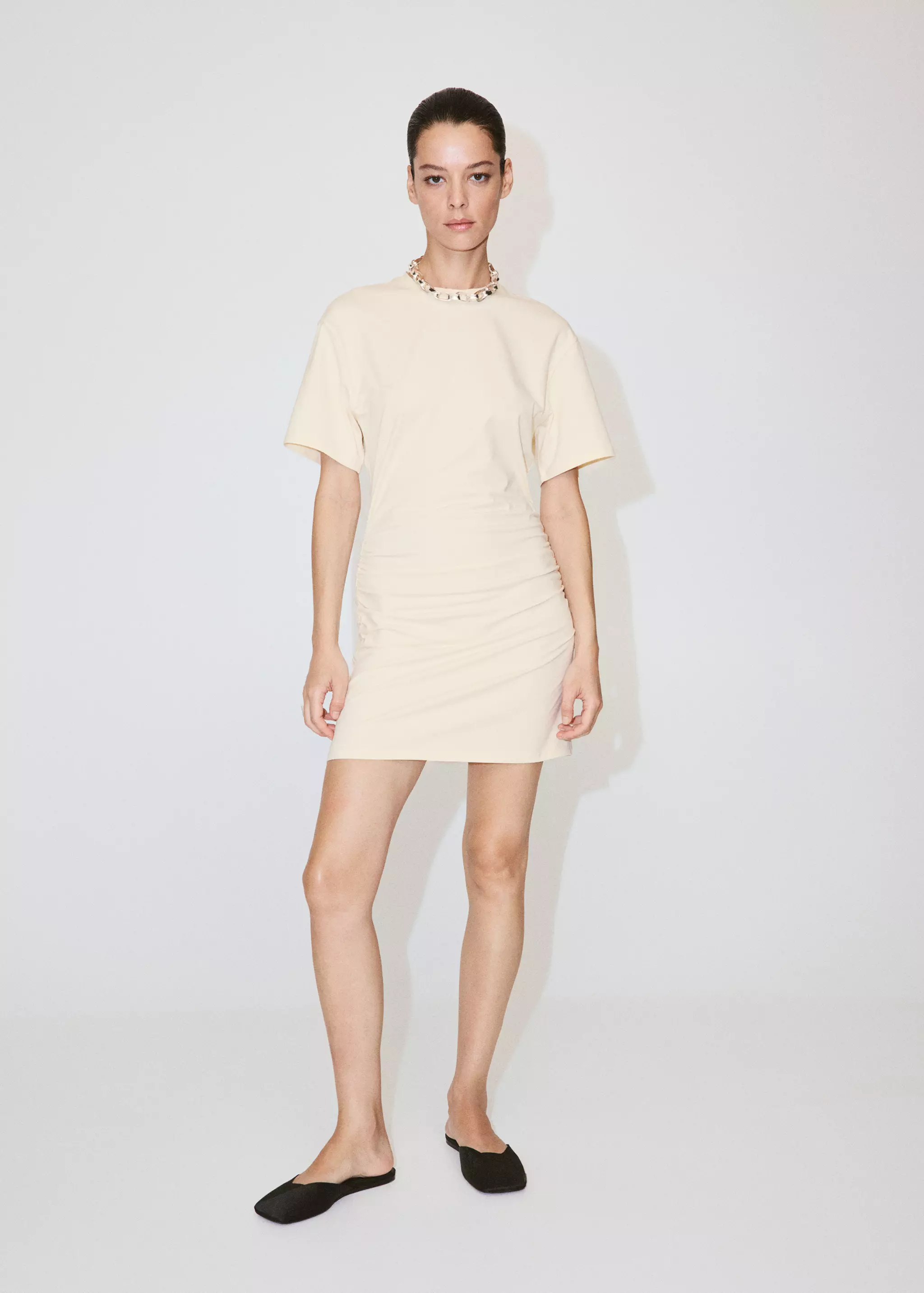 Cotton Dress With Gathered Sides - Women | Mango Usa