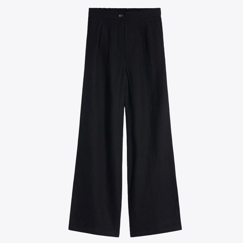 Boden black wide leg linen trousers