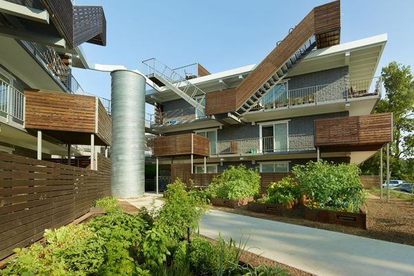 View of wedge courtyard at ECO Modern Flats