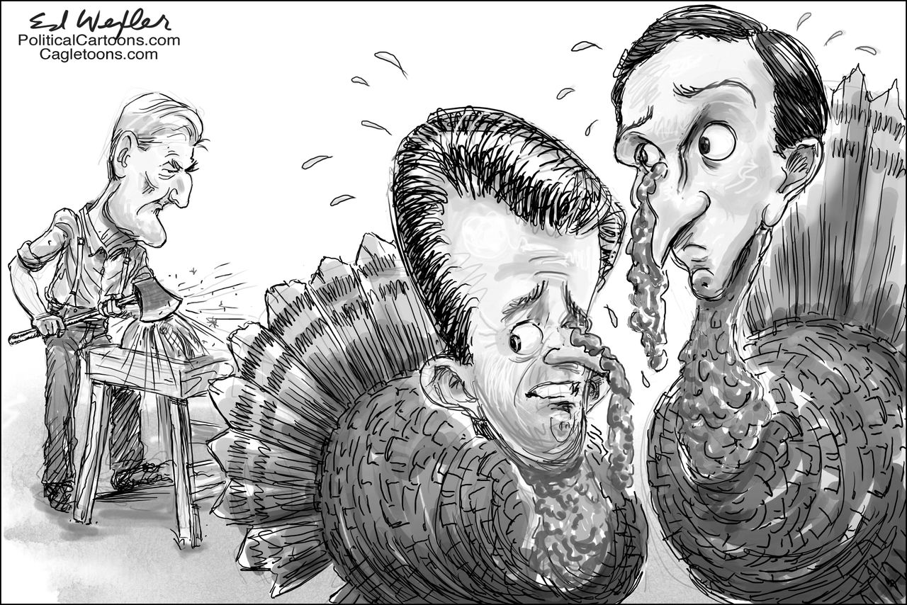 Political cartoon U.S. Trump Jr Jared Kushner Mueller probe Thanksgiving