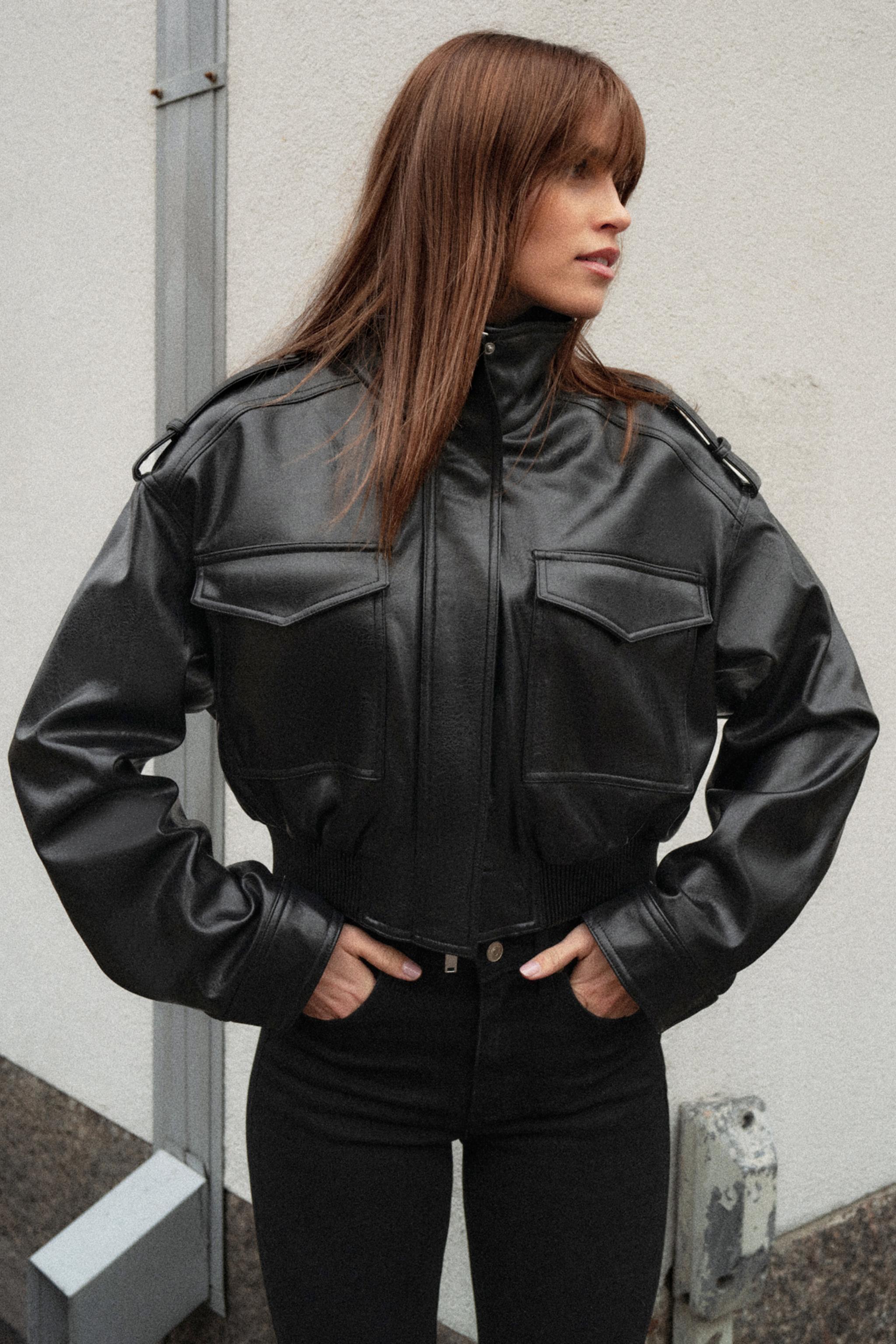 Faux Leather Jacket With Tabs