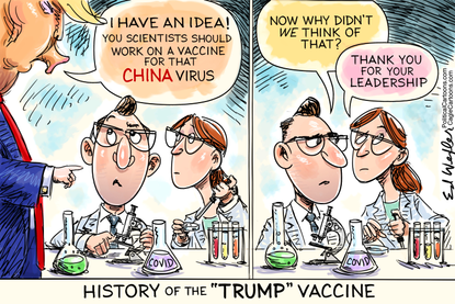 Political Cartoon U.S. Trump vaccines