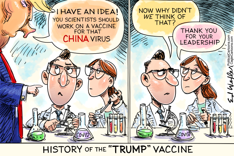 Political Cartoon U.S. Trump vaccines